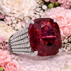 Elegant Red Gemstone and Silver Ring